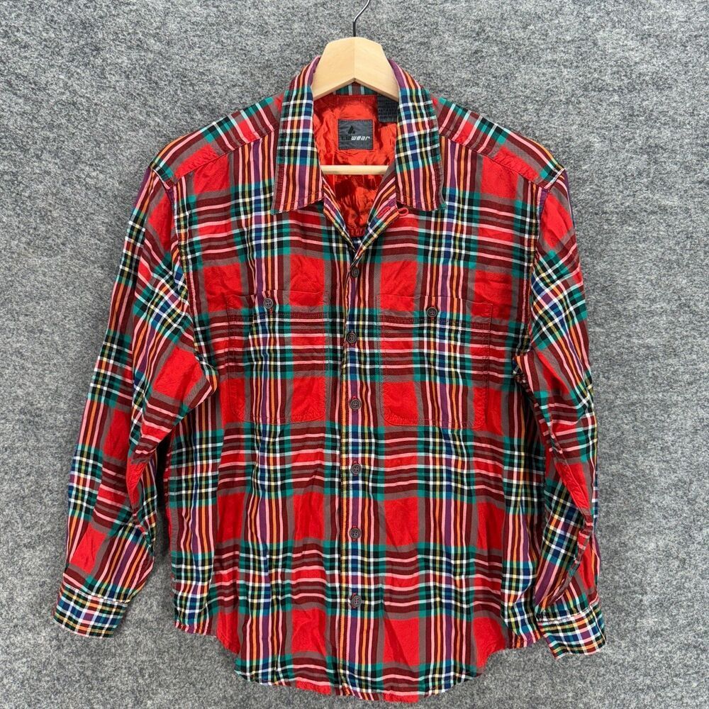 Liz Wear Shirt Men M Medium Red Plaid Button Up Collared Long Sleeve Rayon